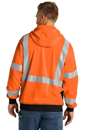 ansi 107 class 3 heavy duty fleece full zip hoodie safety orange