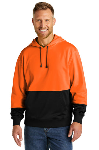 enhanced visibility fleece pullover hoodie safety orange