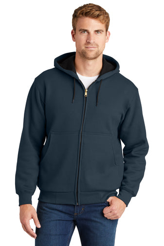 heavyweight full zip hooded sweatshirt with thermal lining navy