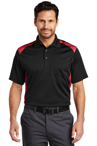 select snag proof two way colorblock pocket polo black red