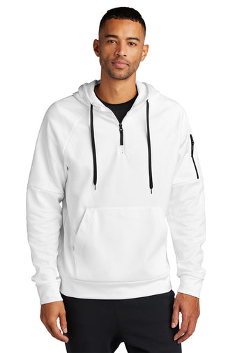 therma fit pocket 14 zip fleece hoodie white