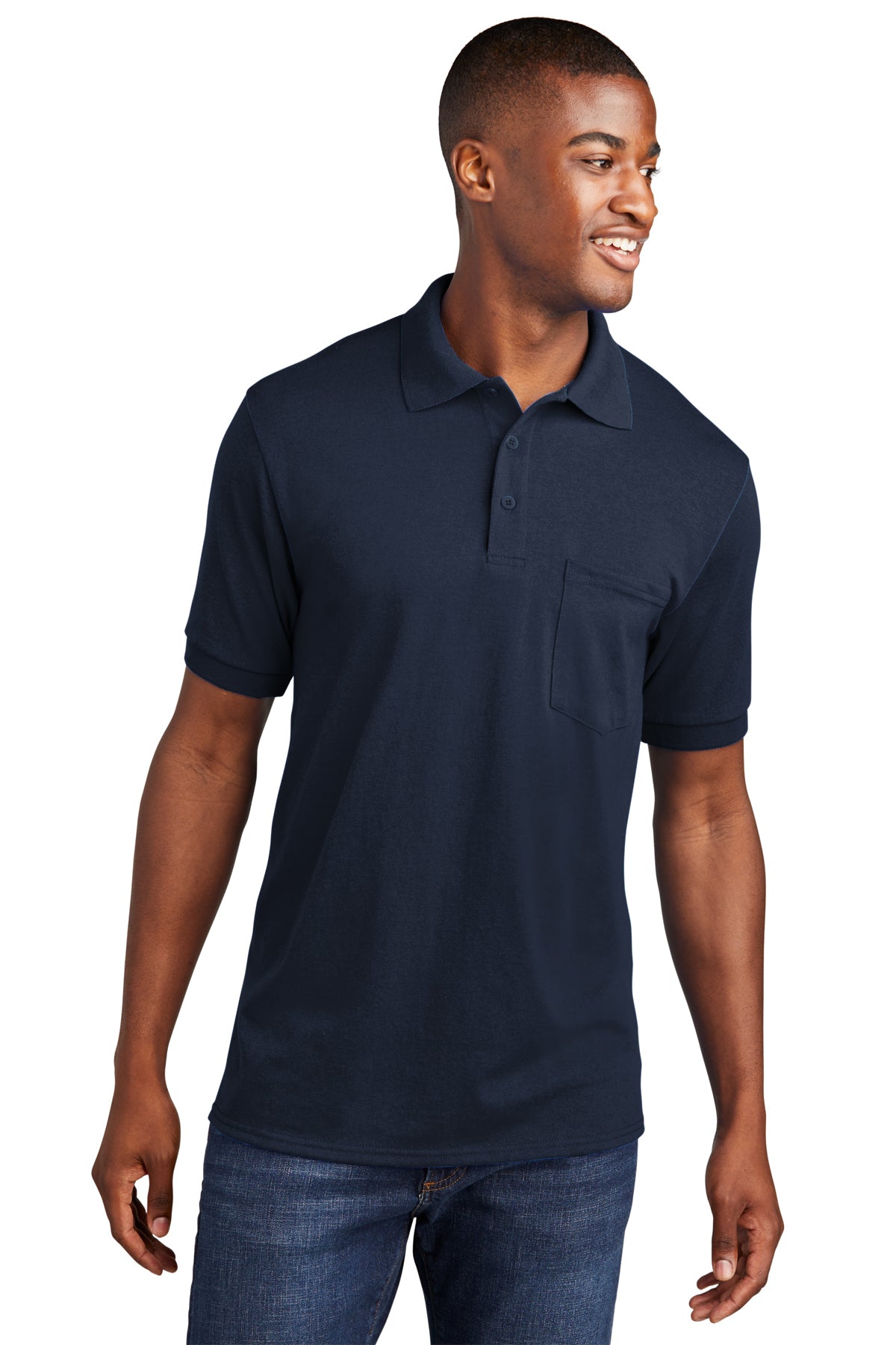 core blend jersey knit pocket polo deep navy