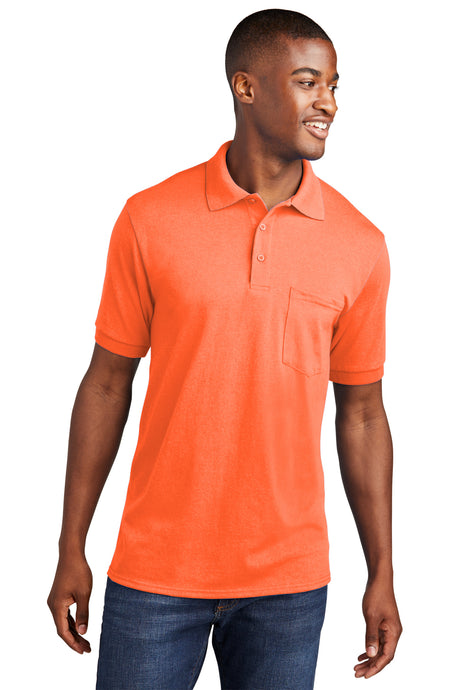 core blend jersey knit pocket polo safety orange
