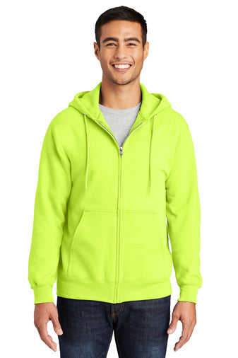 essential fleece full zip hooded sweatshirt safety green