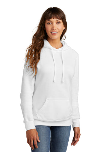ladies core fleece pullover hooded sweatshirt white