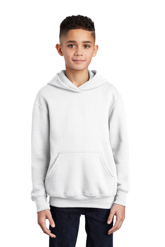 youth core fleece pullover hooded sweatshirt white
