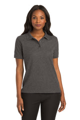 ladies silk touch polo charcoal heather grey