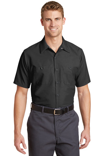 long size short sleeve industrial work shirt charcoal