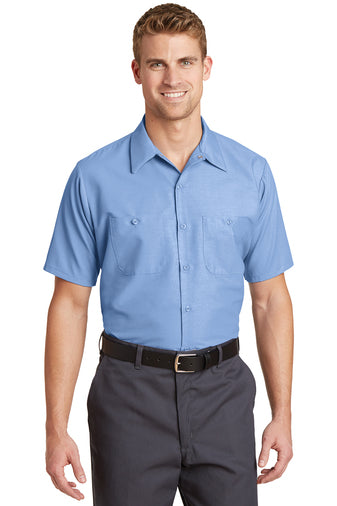 long size short sleeve industrial work shirt light blue