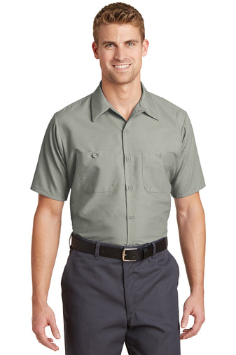 long size short sleeve industrial work shirt light grey