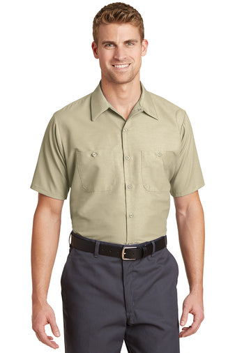 long size short sleeve industrial work shirt light tan
