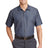long size short sleeve striped industrial work shirt grey blue