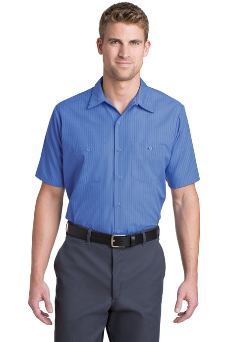 long size short sleeve striped industrial work shirt petrol blue navy