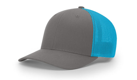 richardson trucker cap hat r-flex hat charcoal neon blue