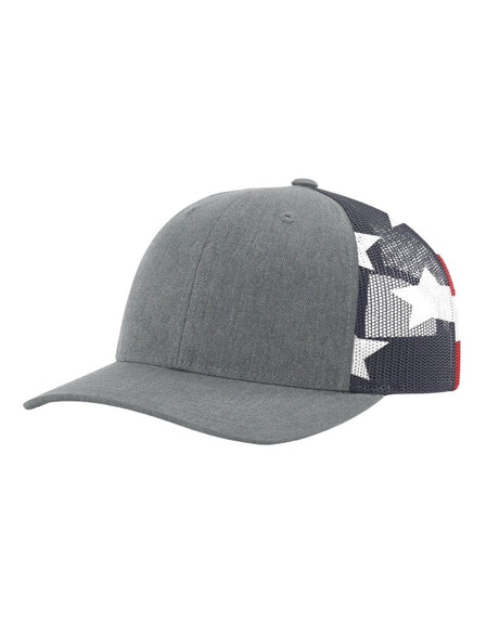 richardson trucker mesh cap printed hat heather grey stars stripes