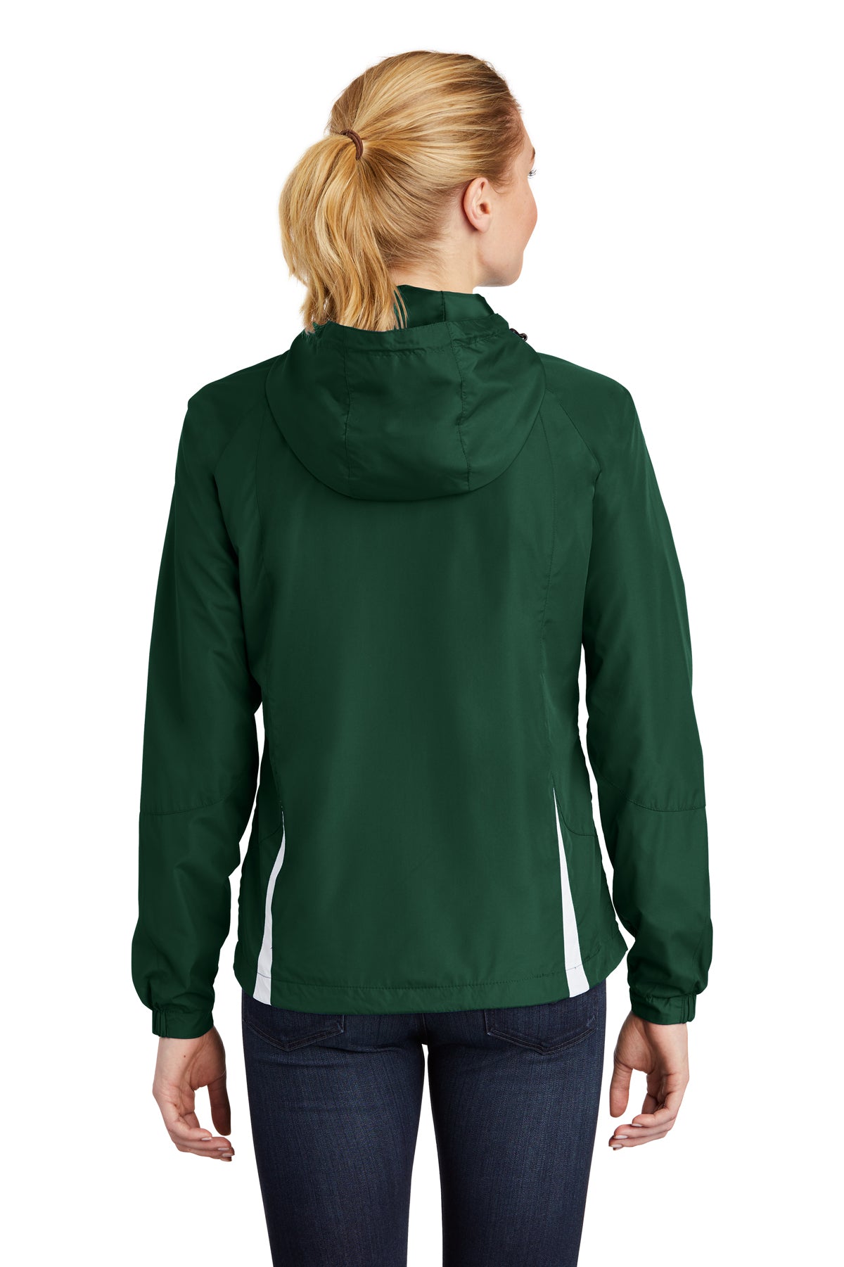 ladies colorblock hooded raglan jacket forest green white
