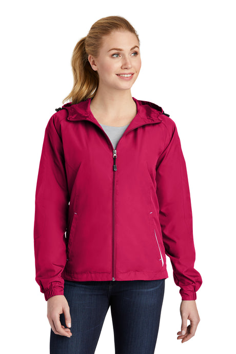 ladies colorblock hooded raglan jacket pink raspberry white