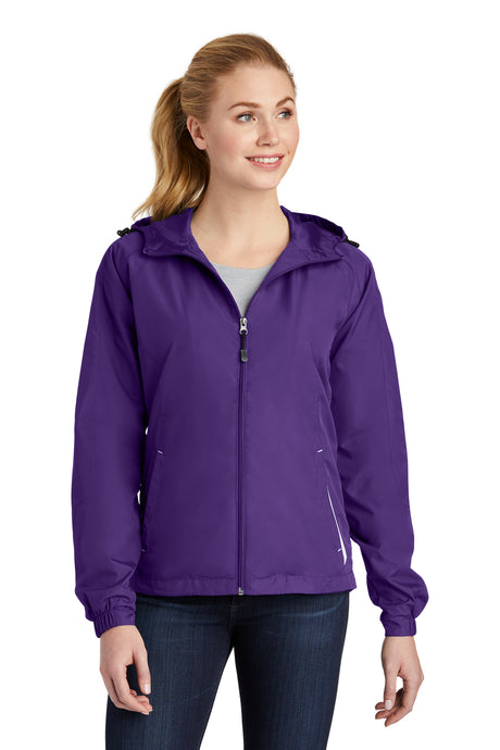 ladies colorblock hooded raglan jacket purple white