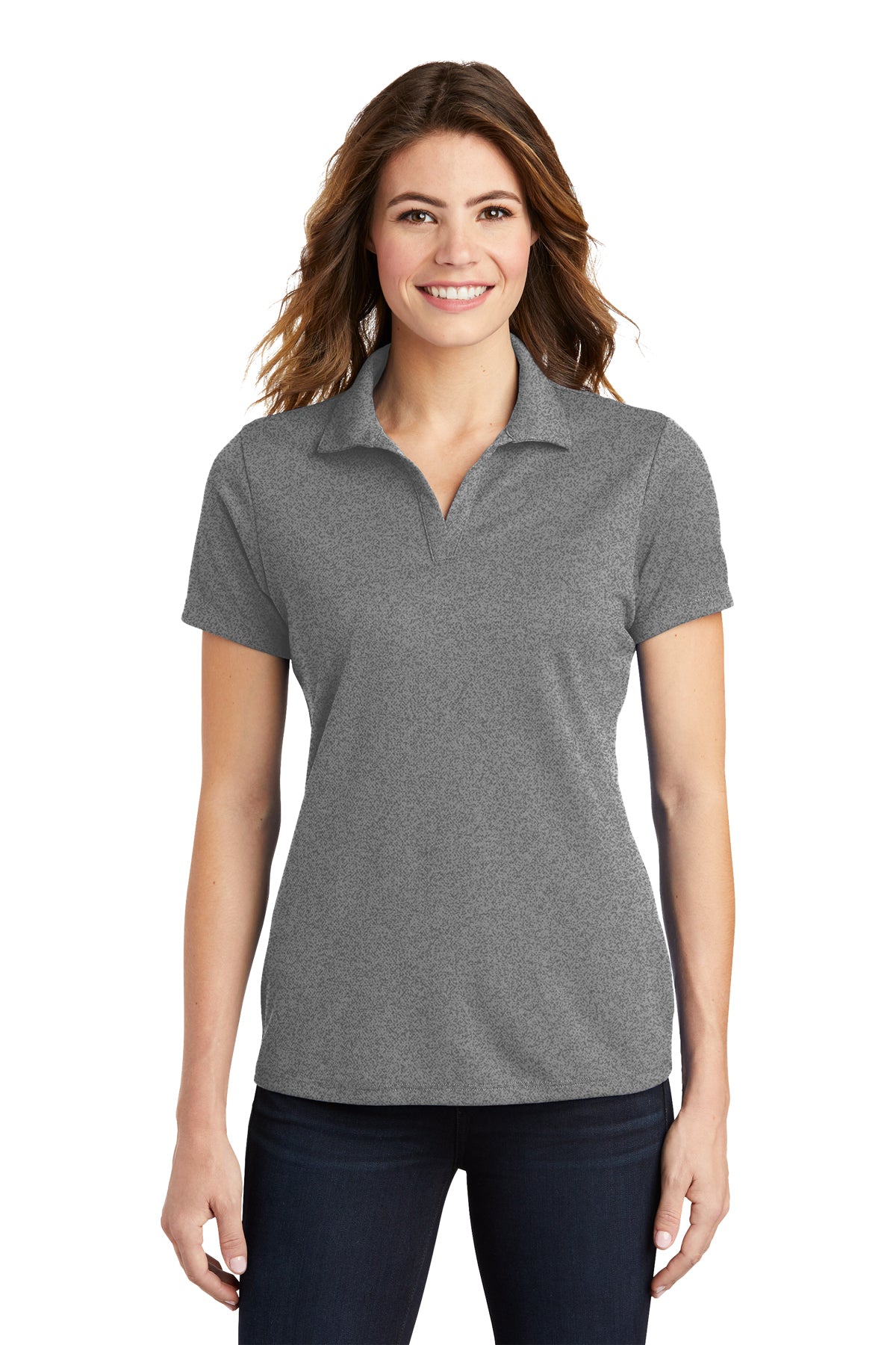 ladies posicharge racermesh polo grey heather