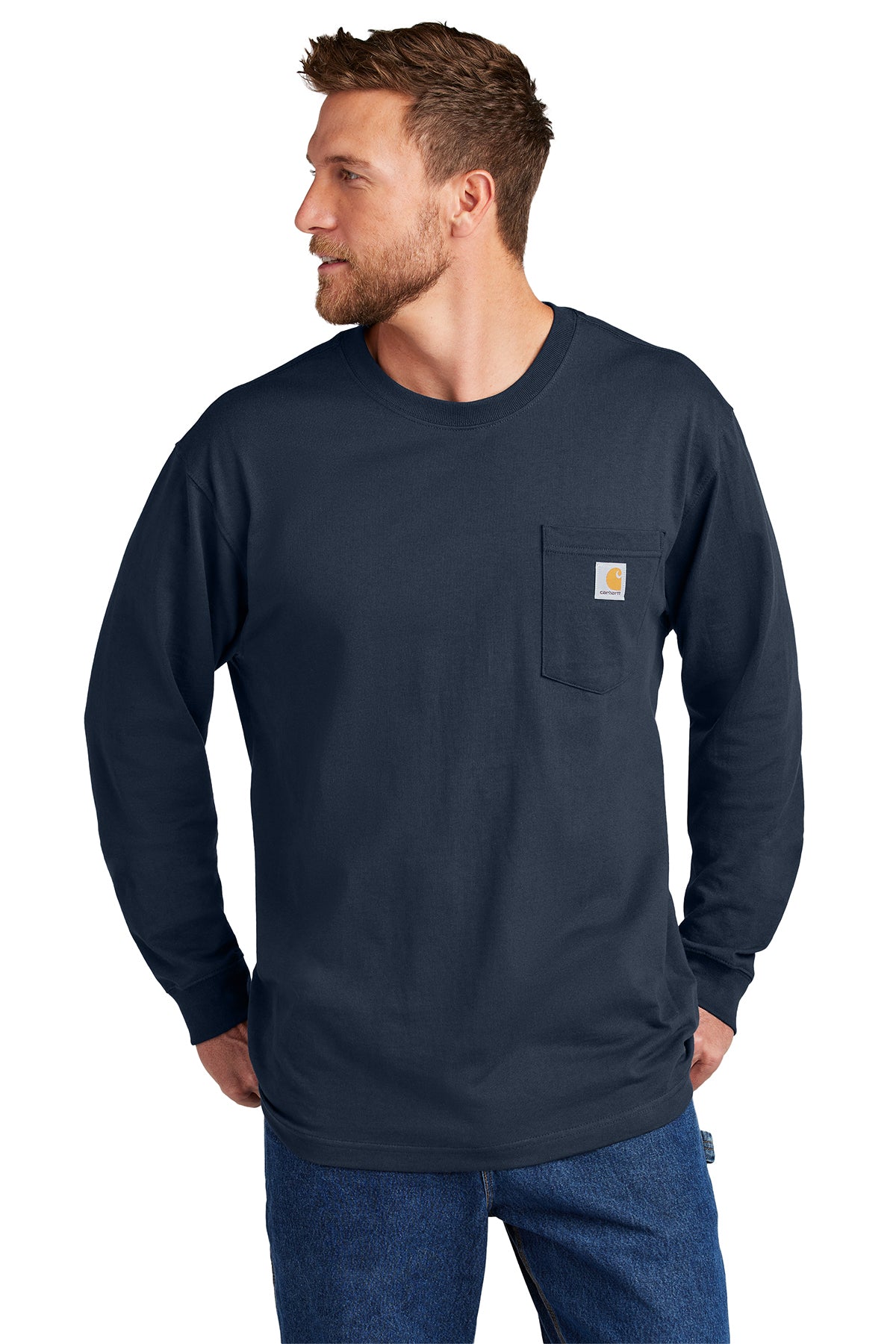 carhartt workwear pocket long sleeve t shirt navy