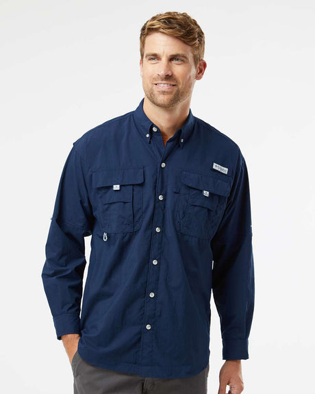 columbia pfg bahama long sleeve shirt 101162 collegiate navy