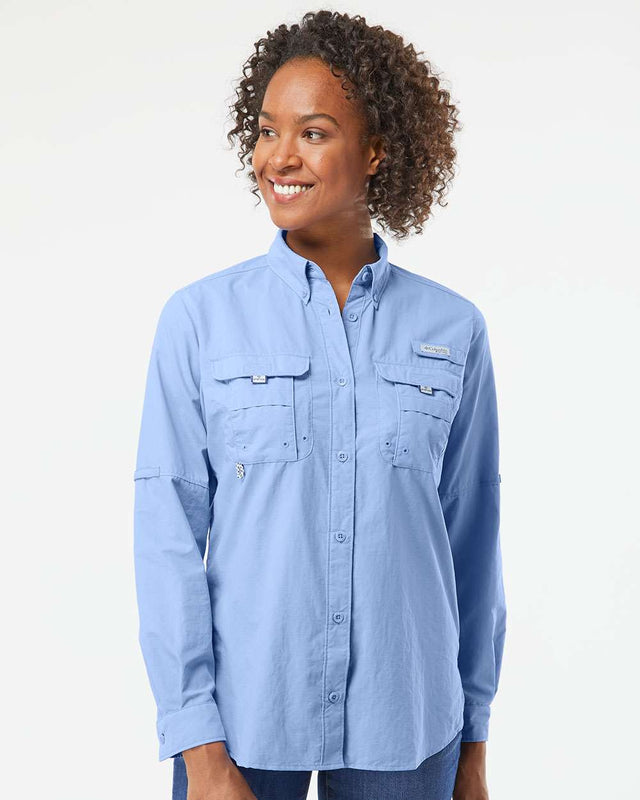 columbia womens pfg bahama long sleeve shirt 139656 white cap blue