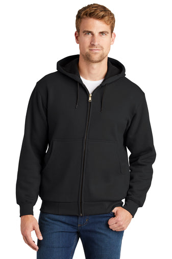 heavyweight full zip hooded sweatshirt with thermal lining black