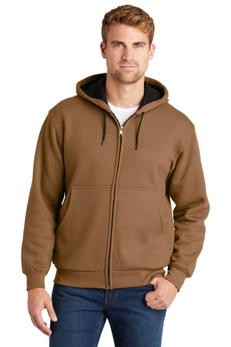 heavyweight full zip hooded sweatshirt with thermal lining duck brown