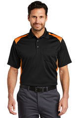 select snag proof two way colorblock pocket polo black shock orange