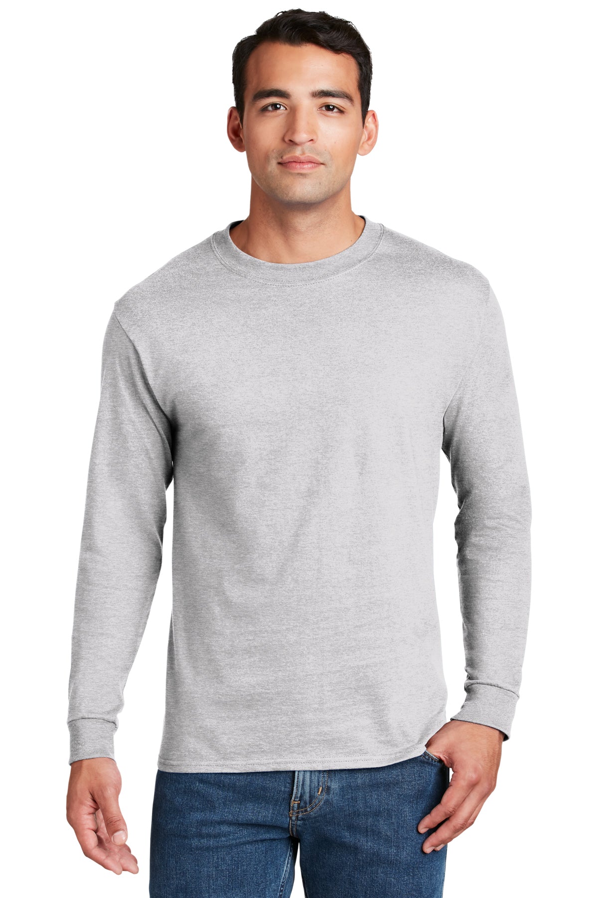 beefy t 100 cotton long sleeve t shirt ash