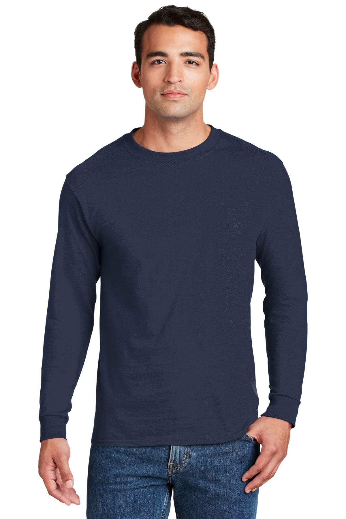 beefy t 100 cotton long sleeve t shirt navy