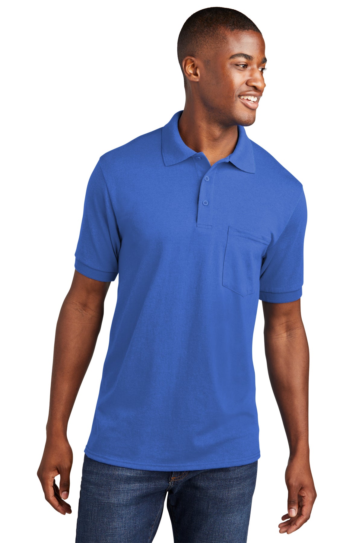 core blend jersey knit pocket polo royal