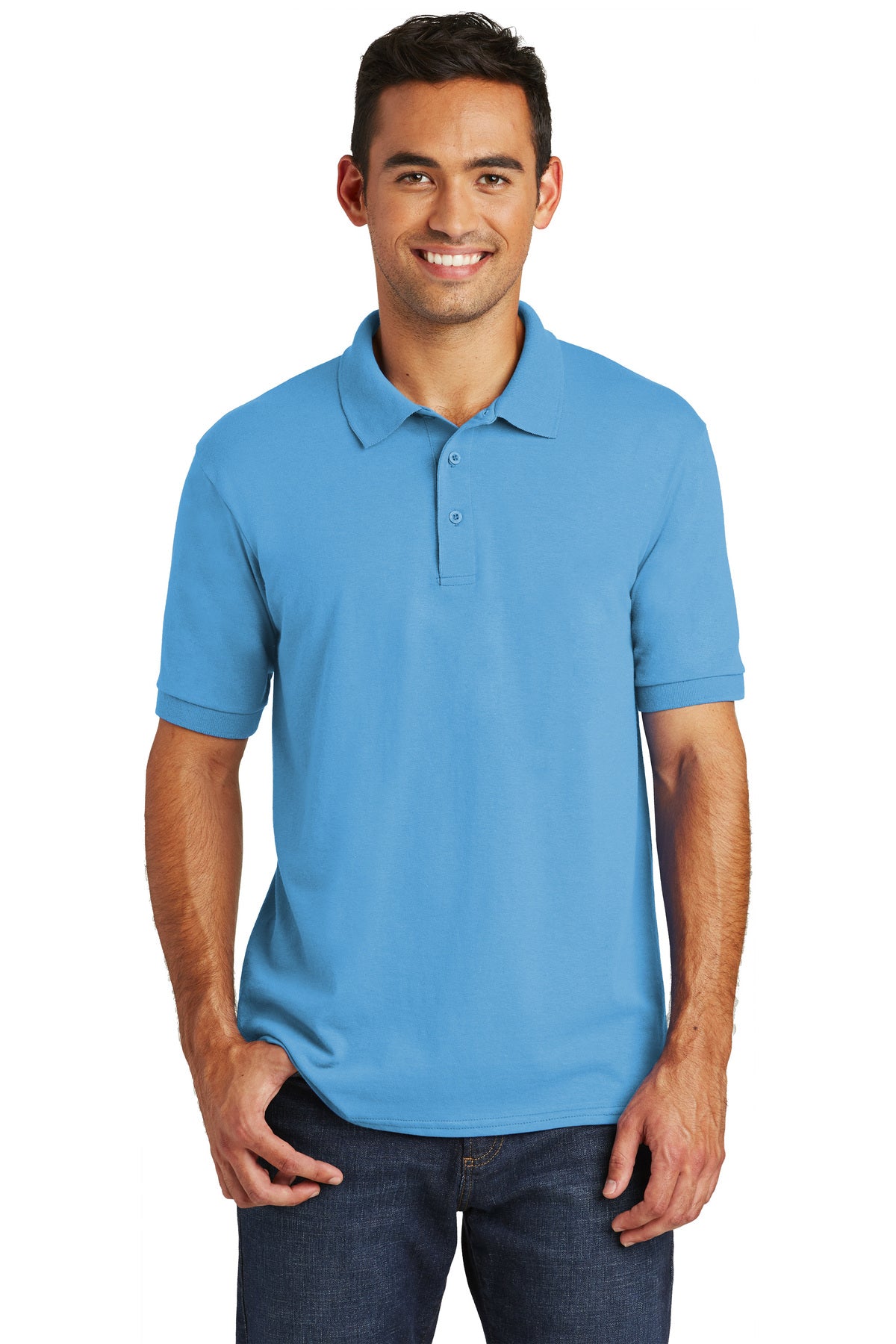 core blend jersey knit polo aquatic blue