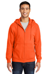 essential fleece full zip hooded sweatshirt safety orange