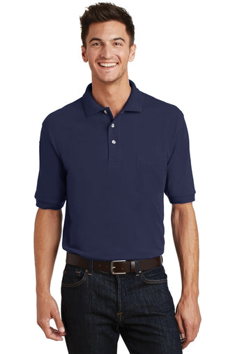 heavyweight cotton pique polo with pocket k420p navy