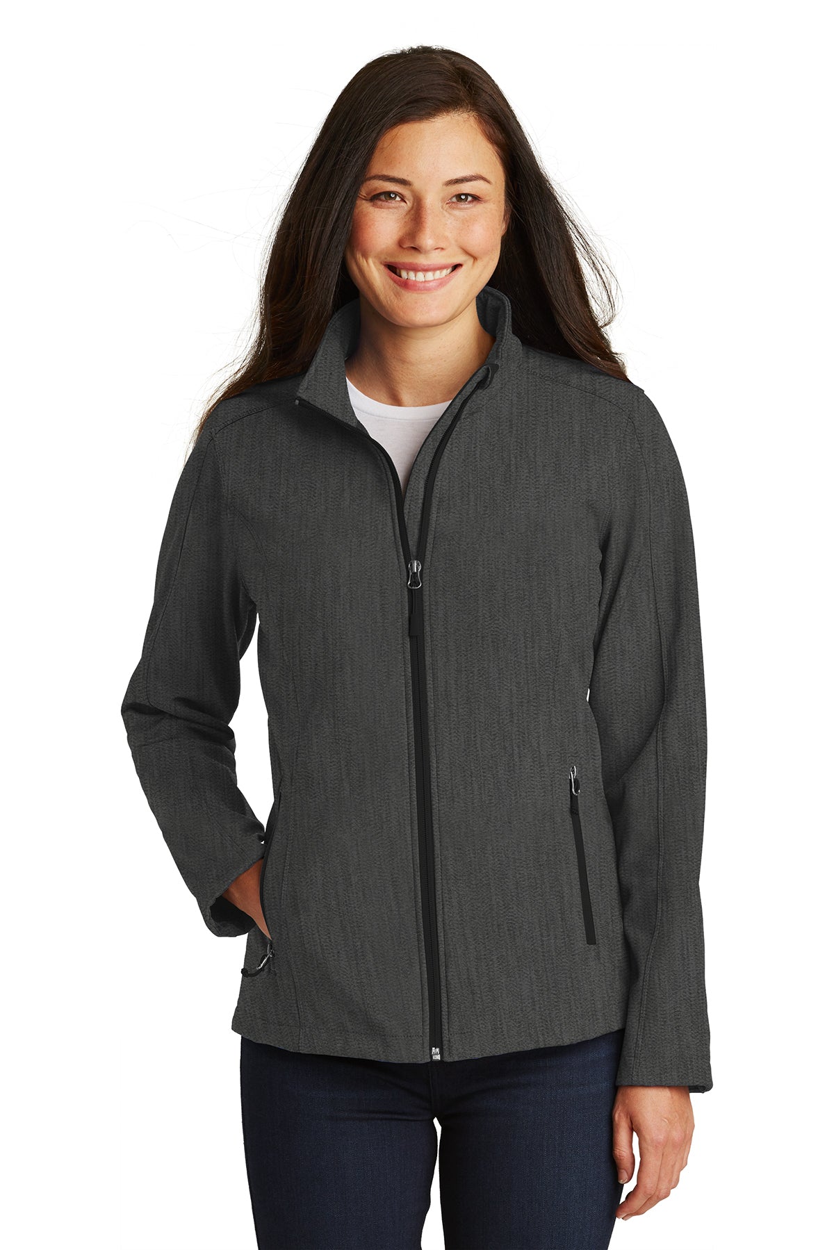 ladies core soft shell jacket black charcoal heather