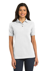 ladies heavyweight cotton pique polo l420 white