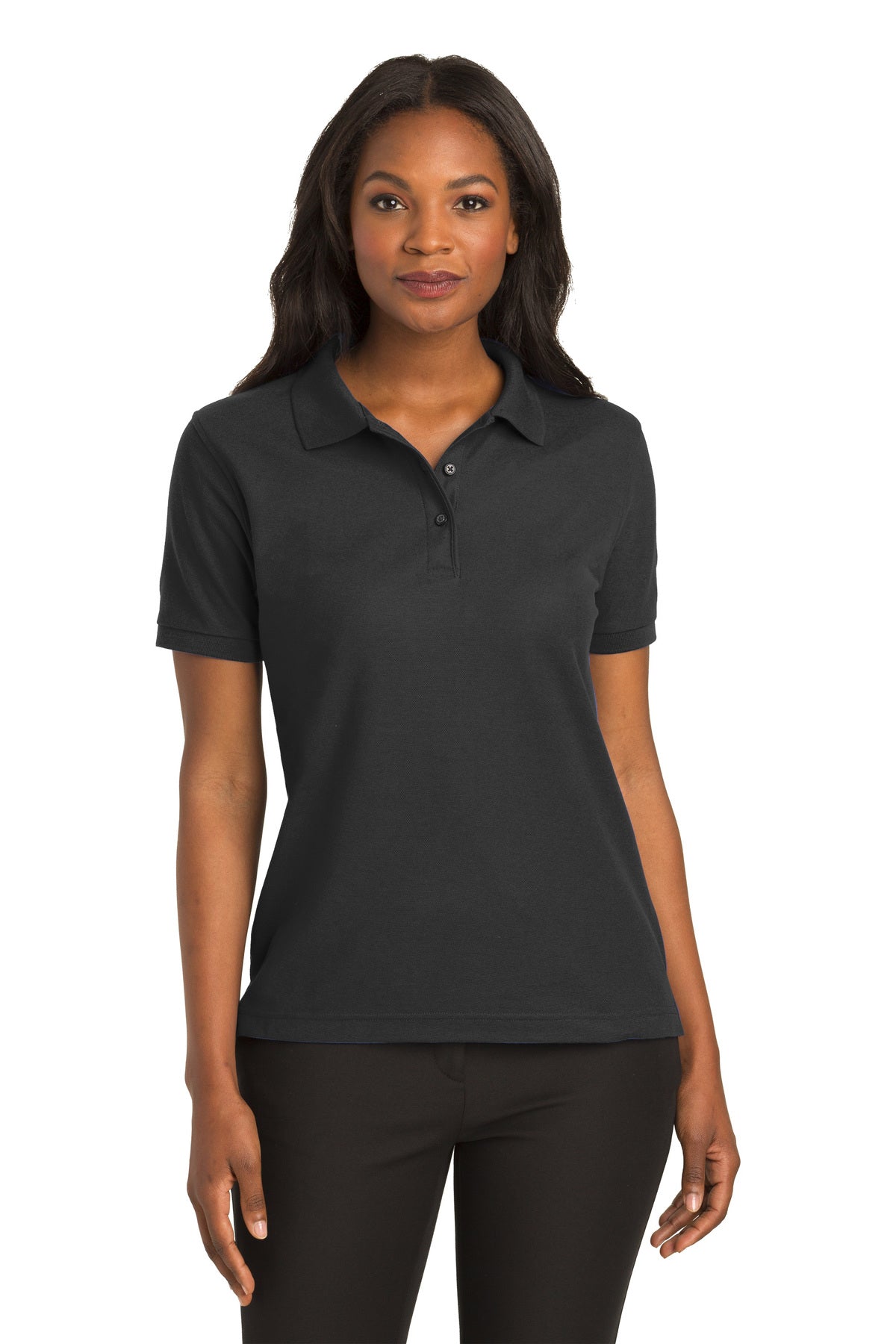 ladies silk touch polo black