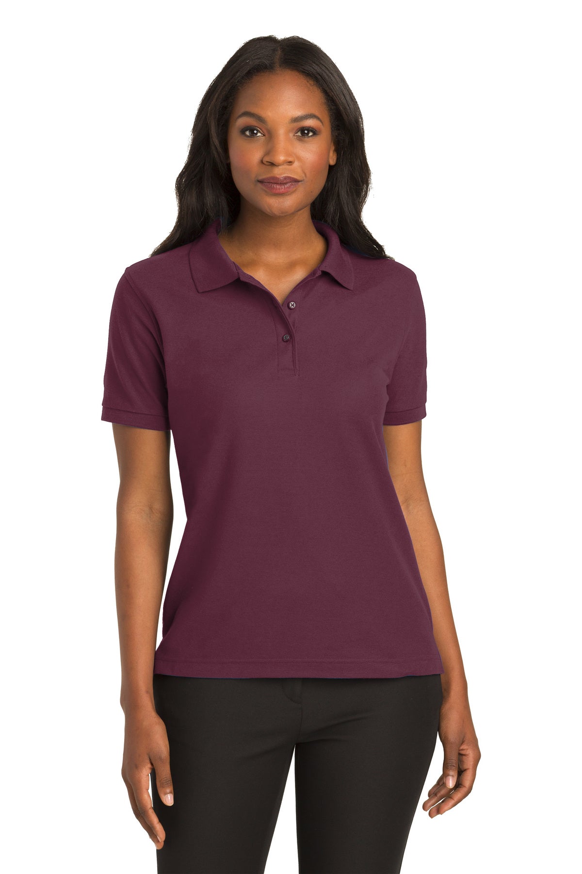 ladies silk touch polo burgundy