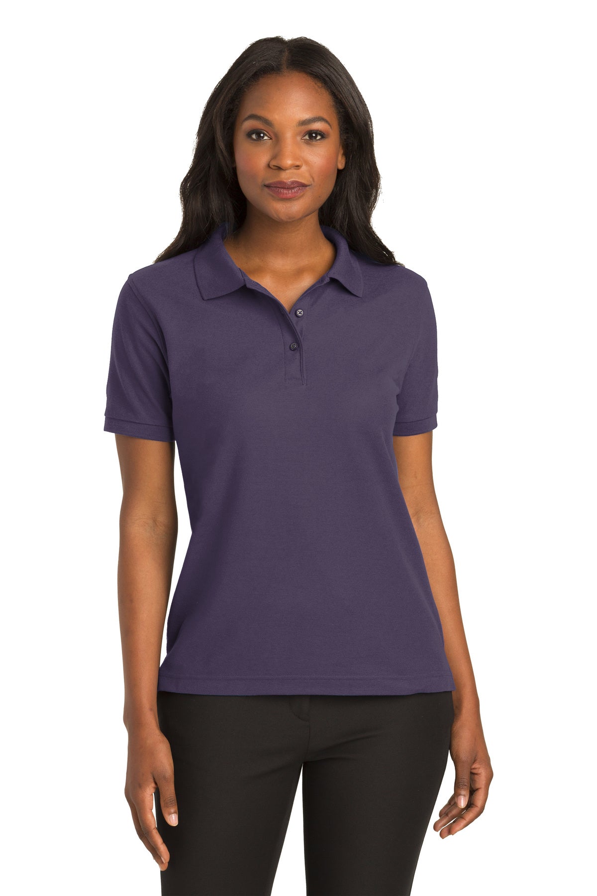 ladies silk touch polo eggplant