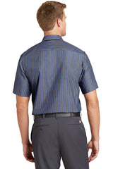 short sleeve striped industrial work shirt grey blue