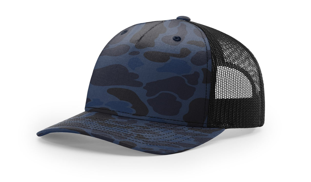 richardson printed trucker 5 panel hat admiral duck camo black