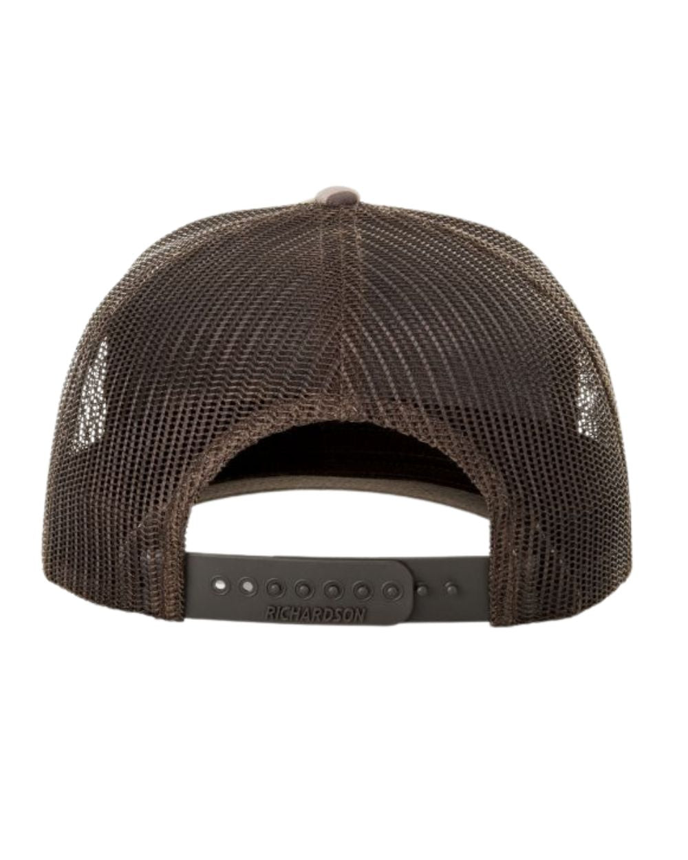 richardson printed trucker 5 panel hat bark duck camo brown back