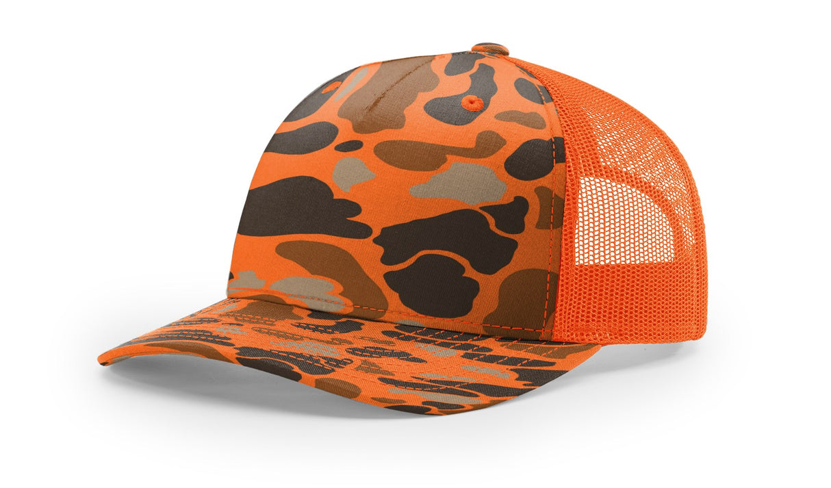 richardson printed trucker 5 panel hat blaze duck camo blaze