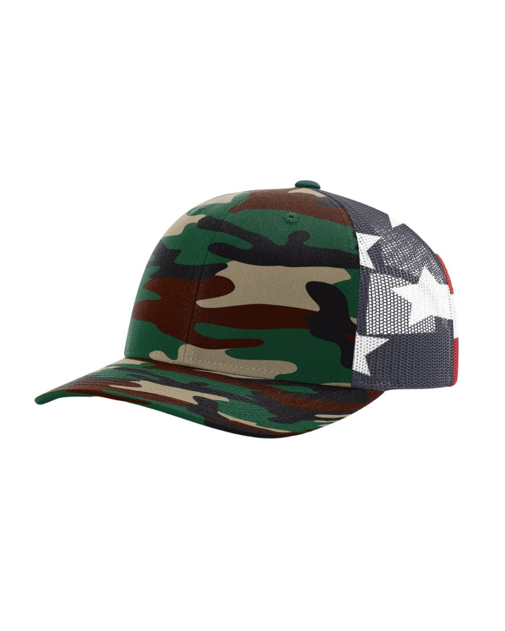 richardson trucker mesh cap printed hat green camo flag