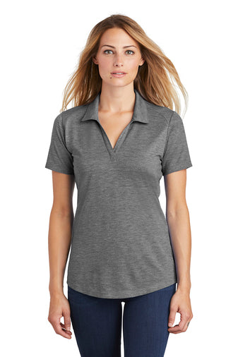 ladies posicharge tri blend wicking polo dark grey heather