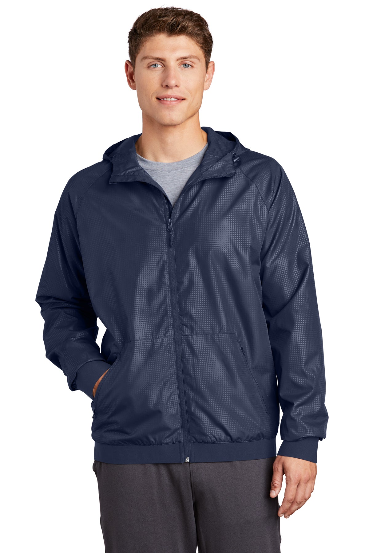 embossed hooded wind jacket true navy true navy