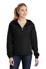 ladies colorblock hooded raglan jacket black white