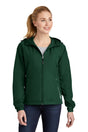 ladies colorblock hooded raglan jacket forest green white