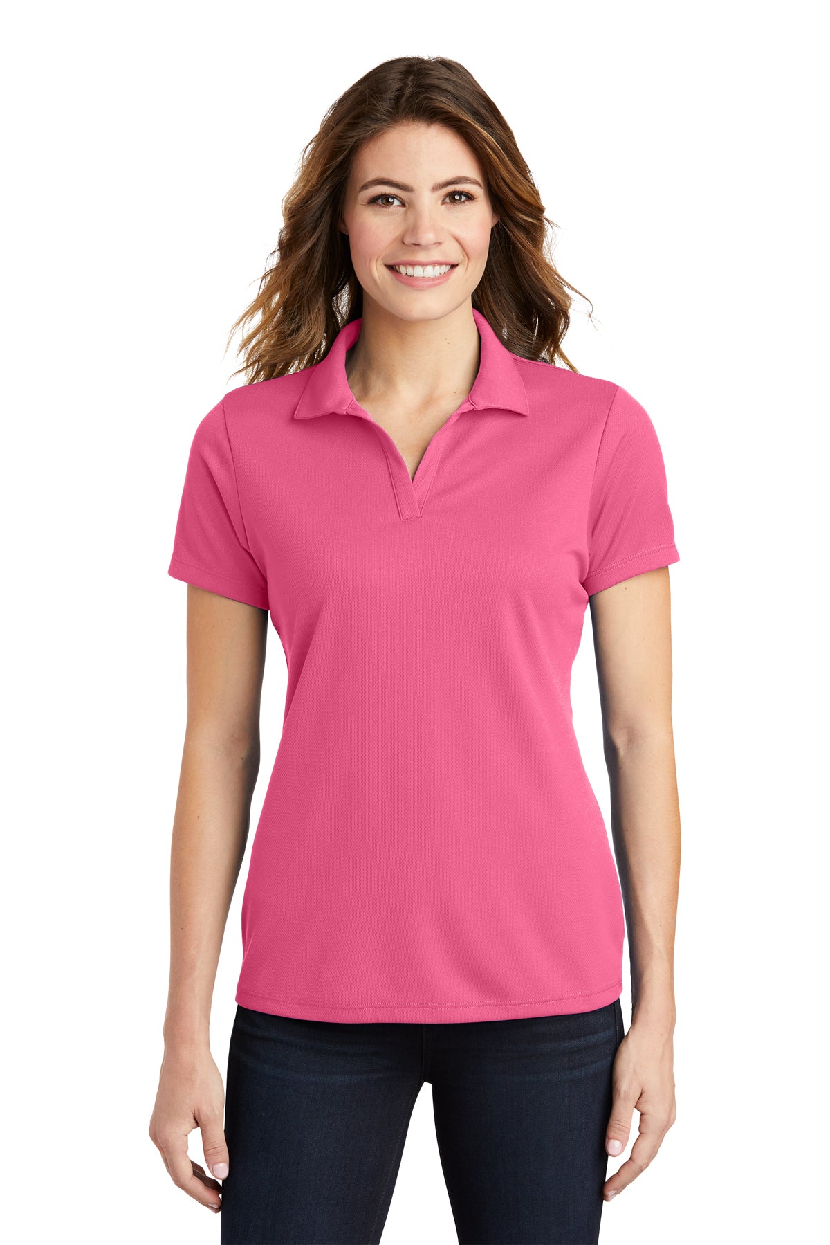 ladies posicharge racermesh polo bright pink